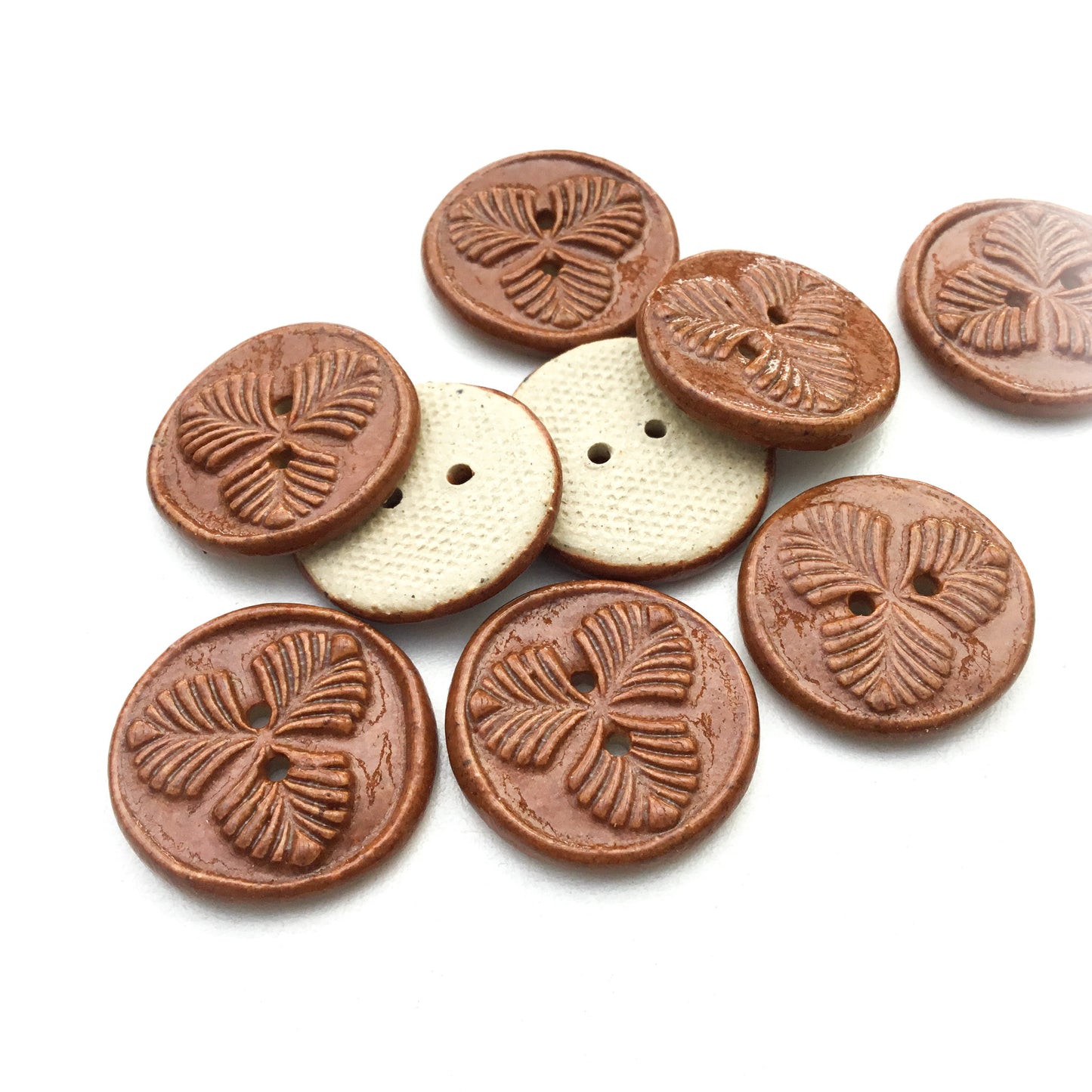 Orange Rust 'Trifolium' Stoneware Button 7/8"