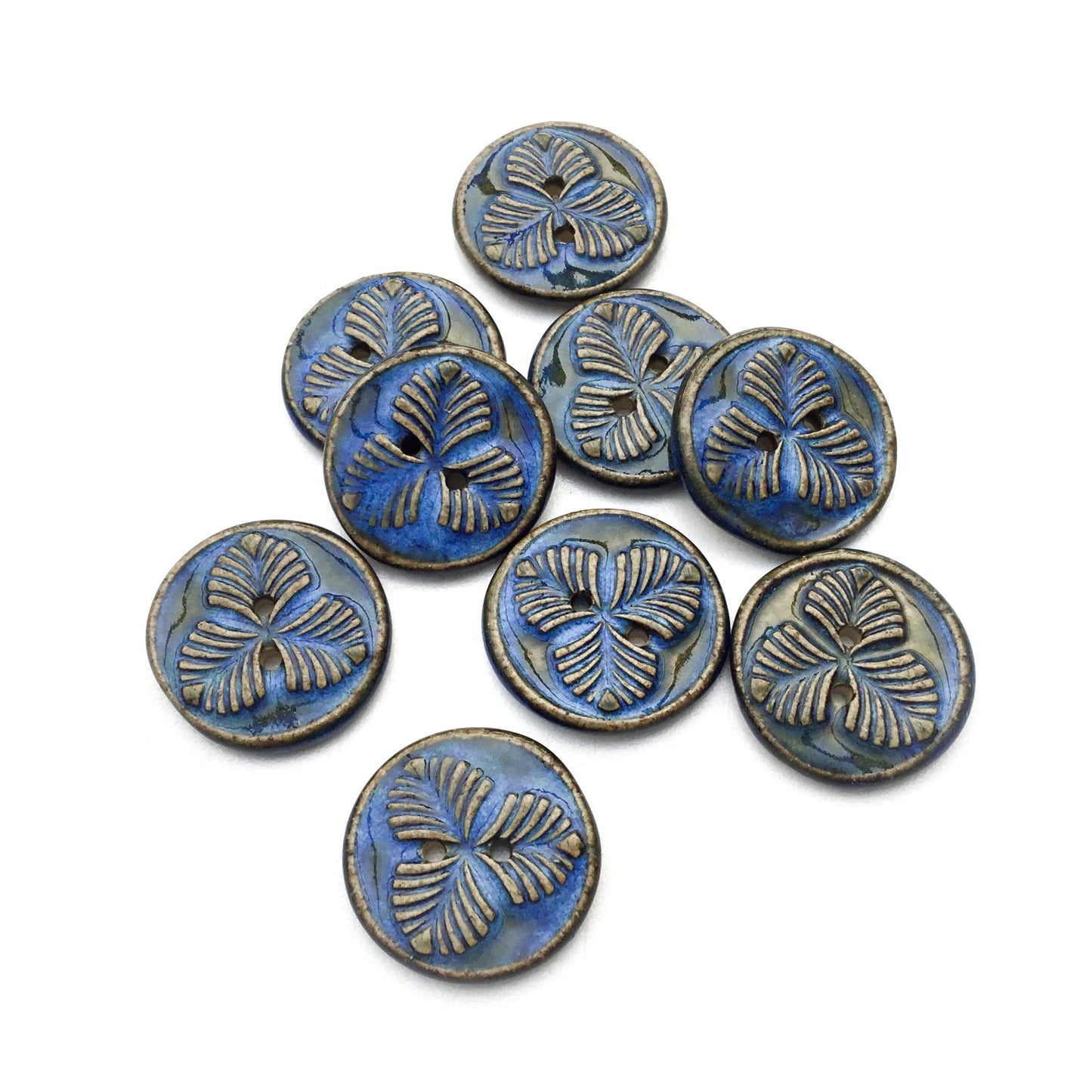 Indigo 'Trifolium' Stoneware Button 7/8"