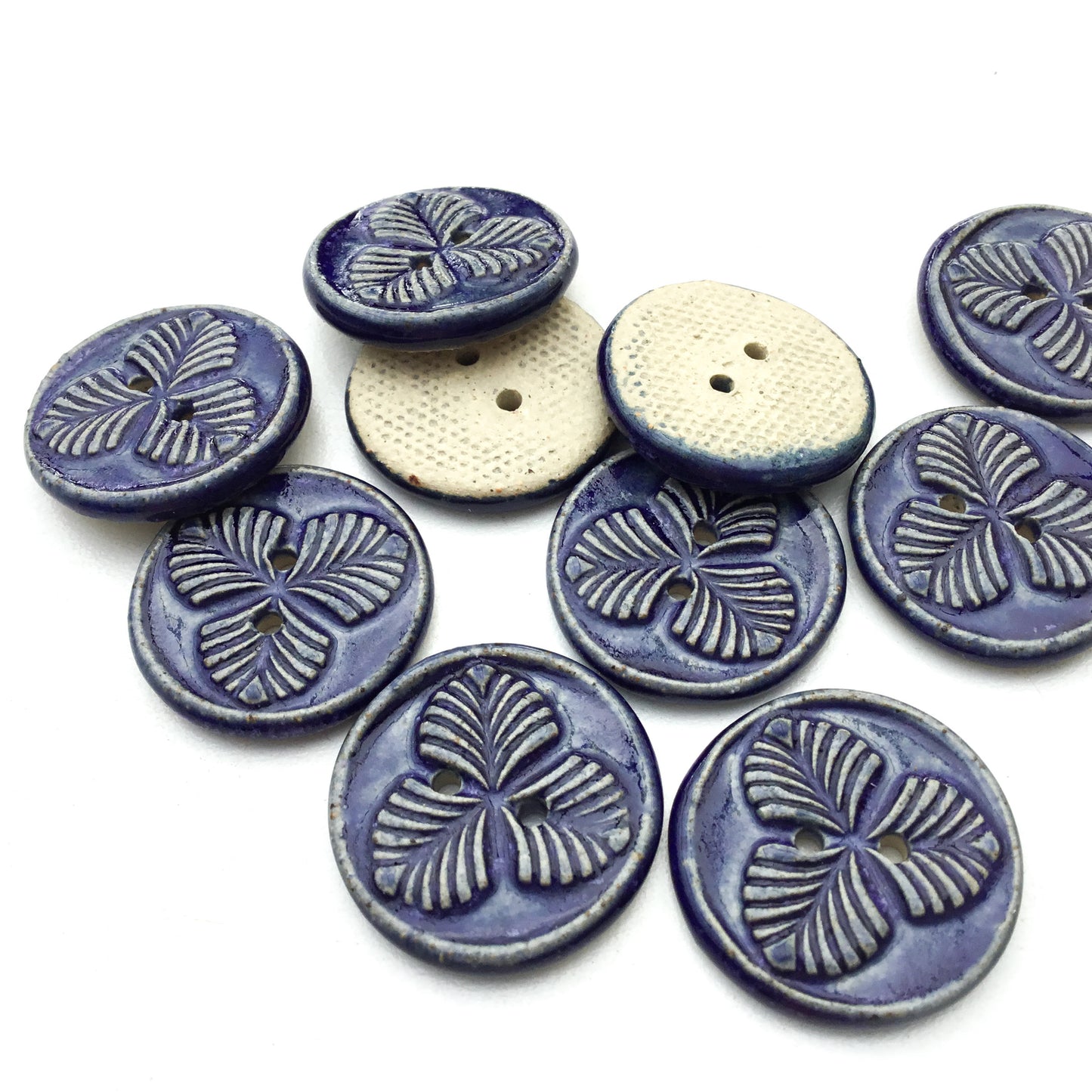 Blue-Purple 'Trifolium' Stoneware Button 7/8"