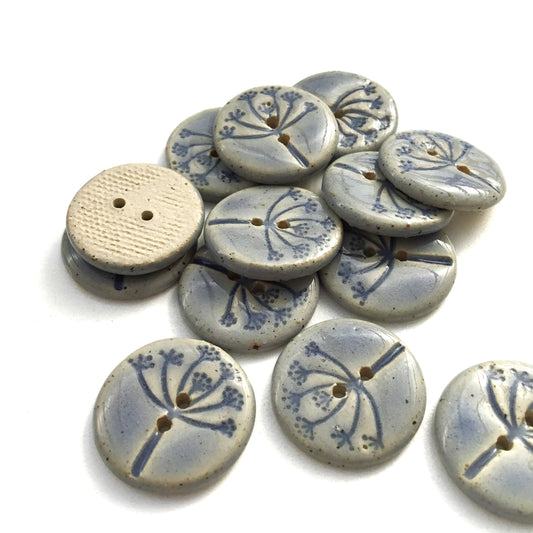 Vintage Blue 'Umbel' Stoneware Button 7/8"
