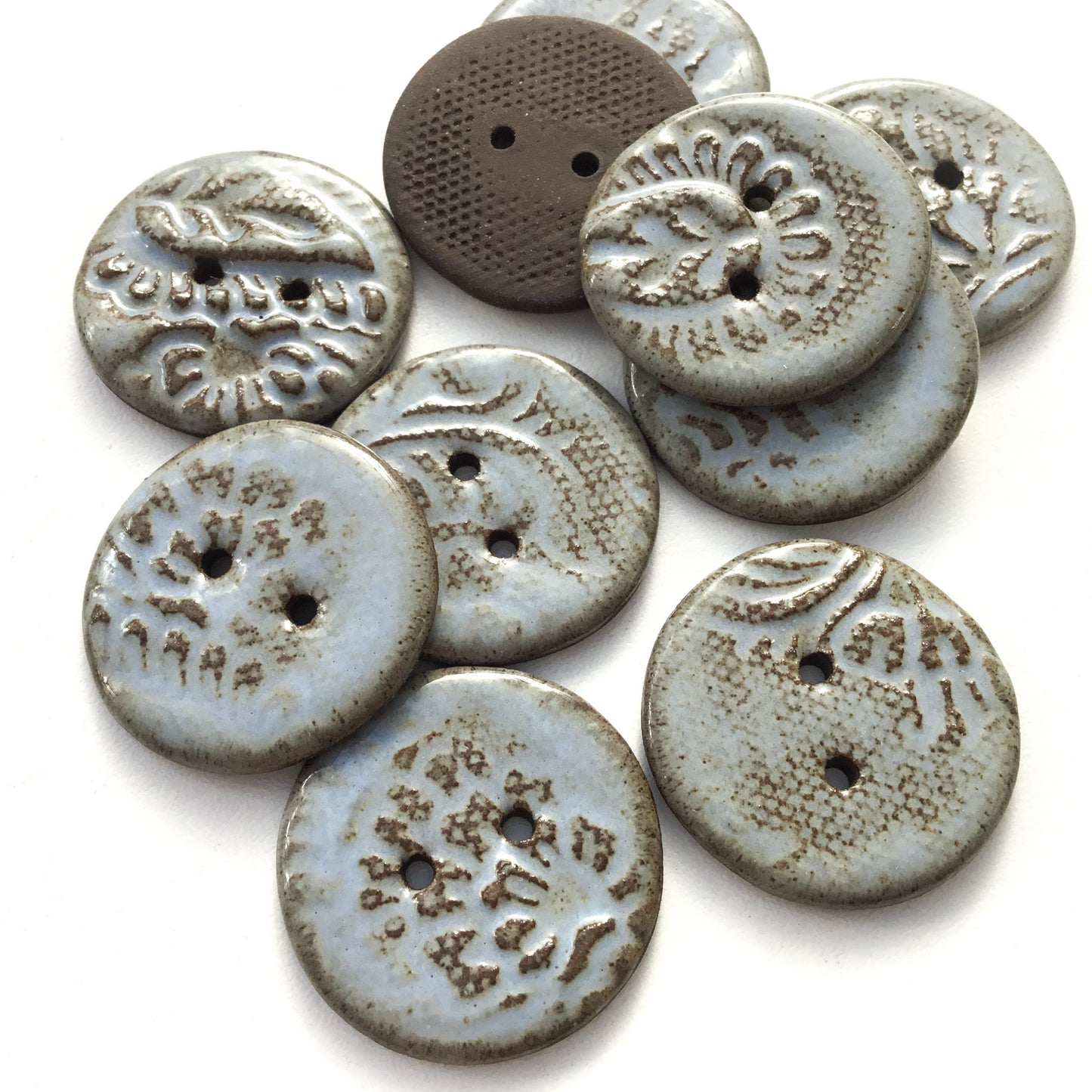 Gray-Blue 'Paisley' Black Clay Stoneware Buttons 1-1/16"
