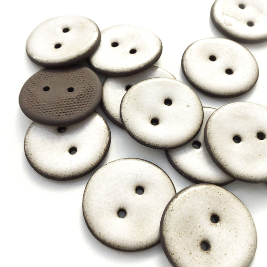 Antique White Black Clay Stoneware Buttons 1-1/16"