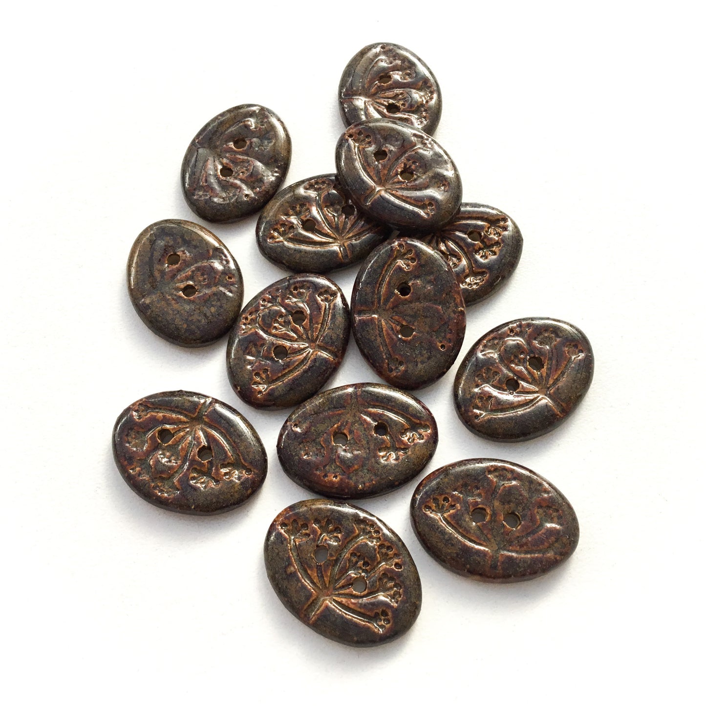 Iridescent Copper 'Umbel' Stoneware Button 5/8" x 7/8"