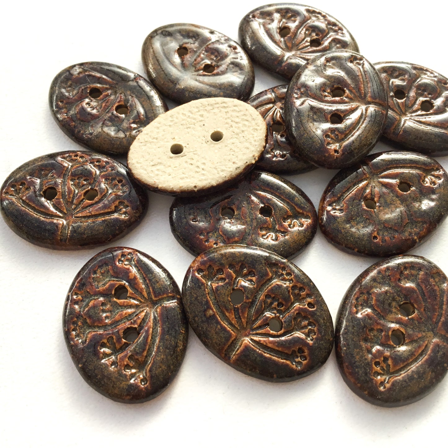 Iridescent Copper 'Umbel' Stoneware Button 5/8" x 7/8"