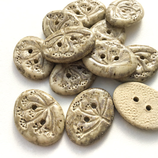 Mottled Oatmeal 'Umbel' Stoneware Button 5/8" x 7/8"