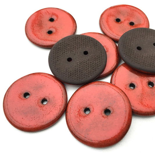 Bright Red Black Clay Stoneware Buttons 1-1/16"