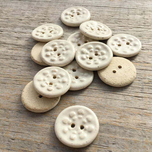 Solid Matte White 'Aster' Stoneware Buttons 13/16"