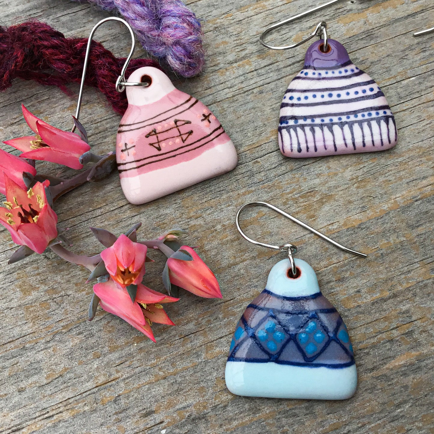 'Hand Knit Hats' Ceramic Earrings
