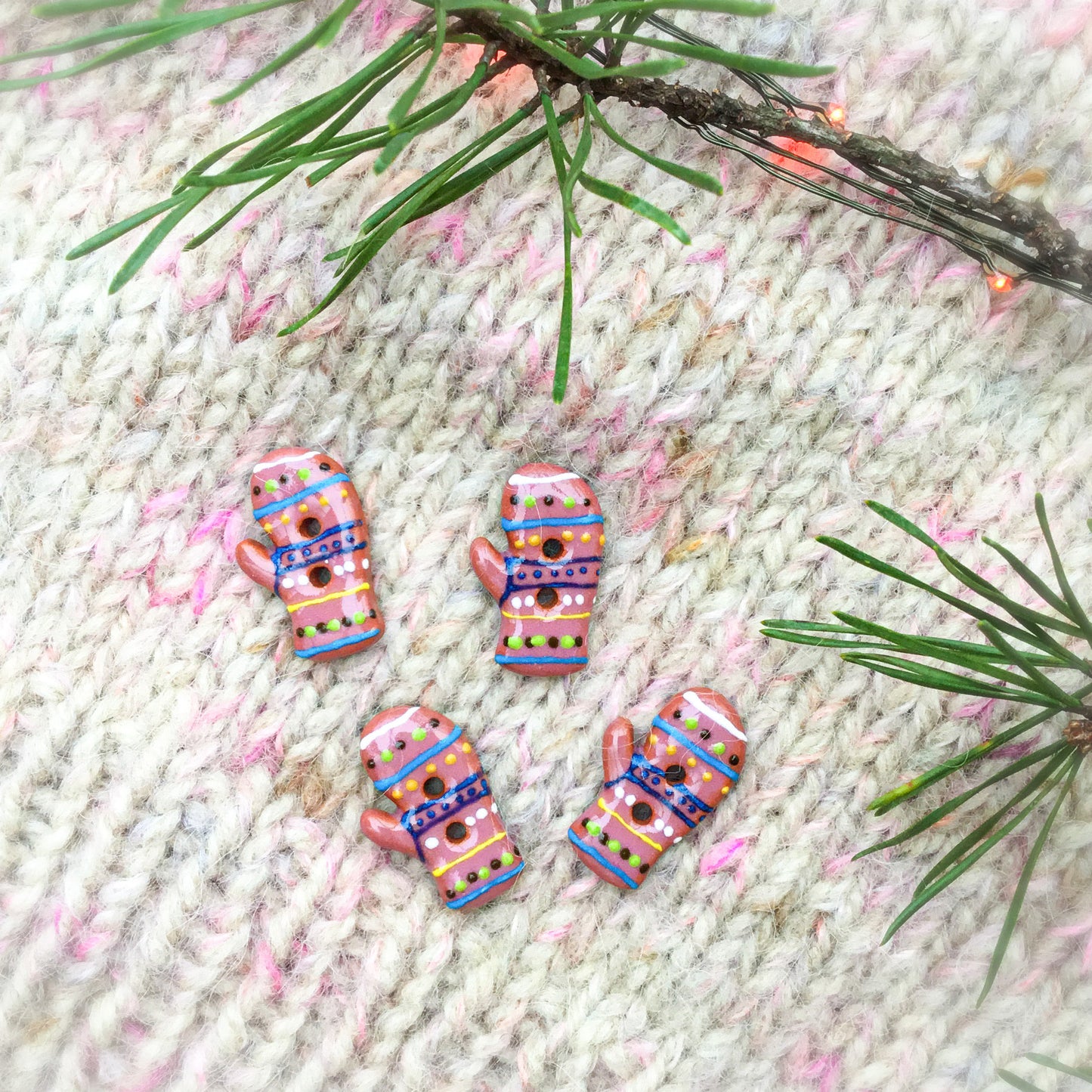 Mauve Fair Isle Mitten Buttons 9/16" x 15/16"