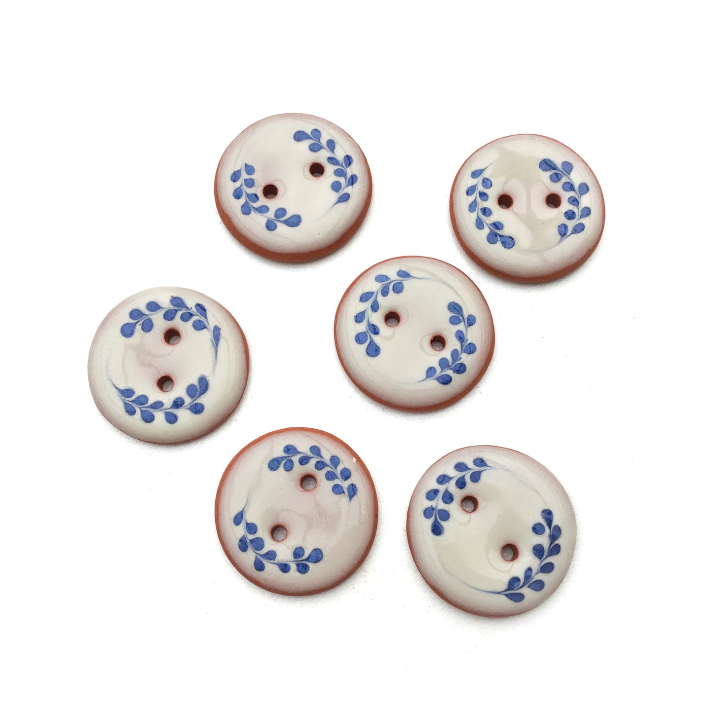 Antique White Button with Blue Florets 7/8"