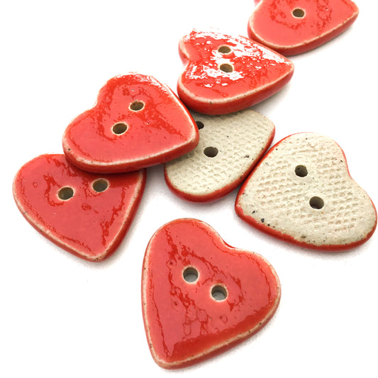 Red Stoneware Heart Buttons 7/8"