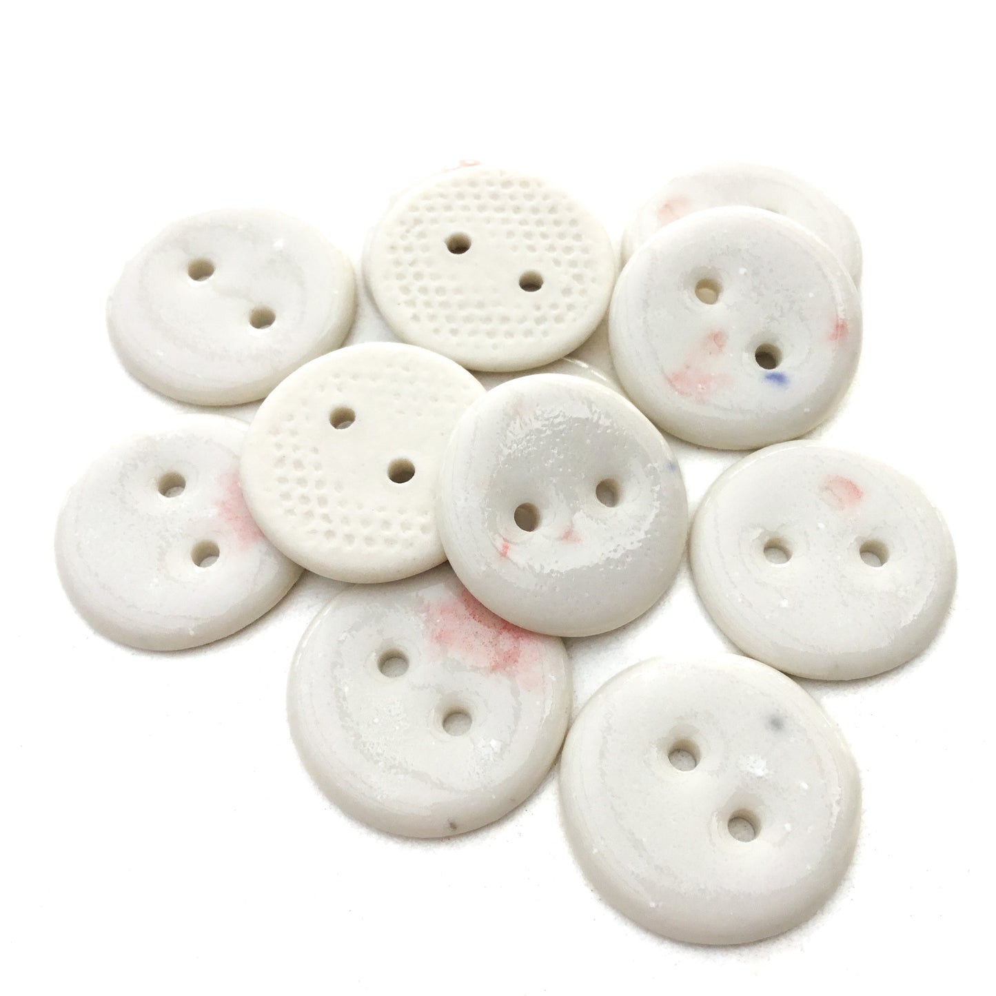 White & Pink Porcelain Button 7/8"