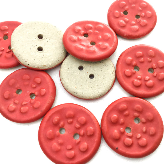 Matte Red 'Aster' Stoneware Buttons 13/16"