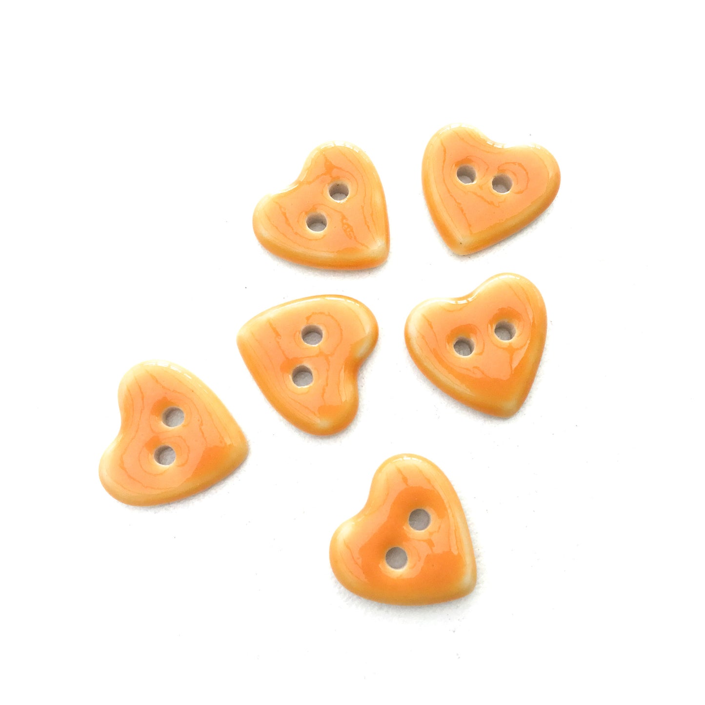 Orange Porcelain Heart Buttons 9/16"