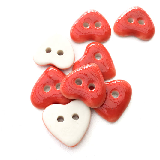 Bright Red Porcelain Heart Buttons 9/16"