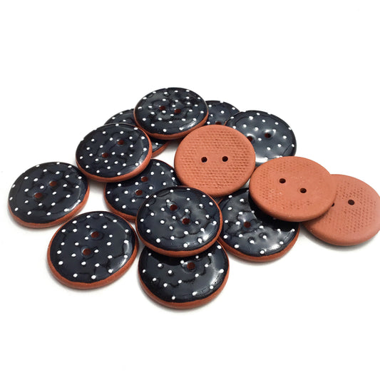 Black & White Polka Dots on Red Clay - 1-1/16"