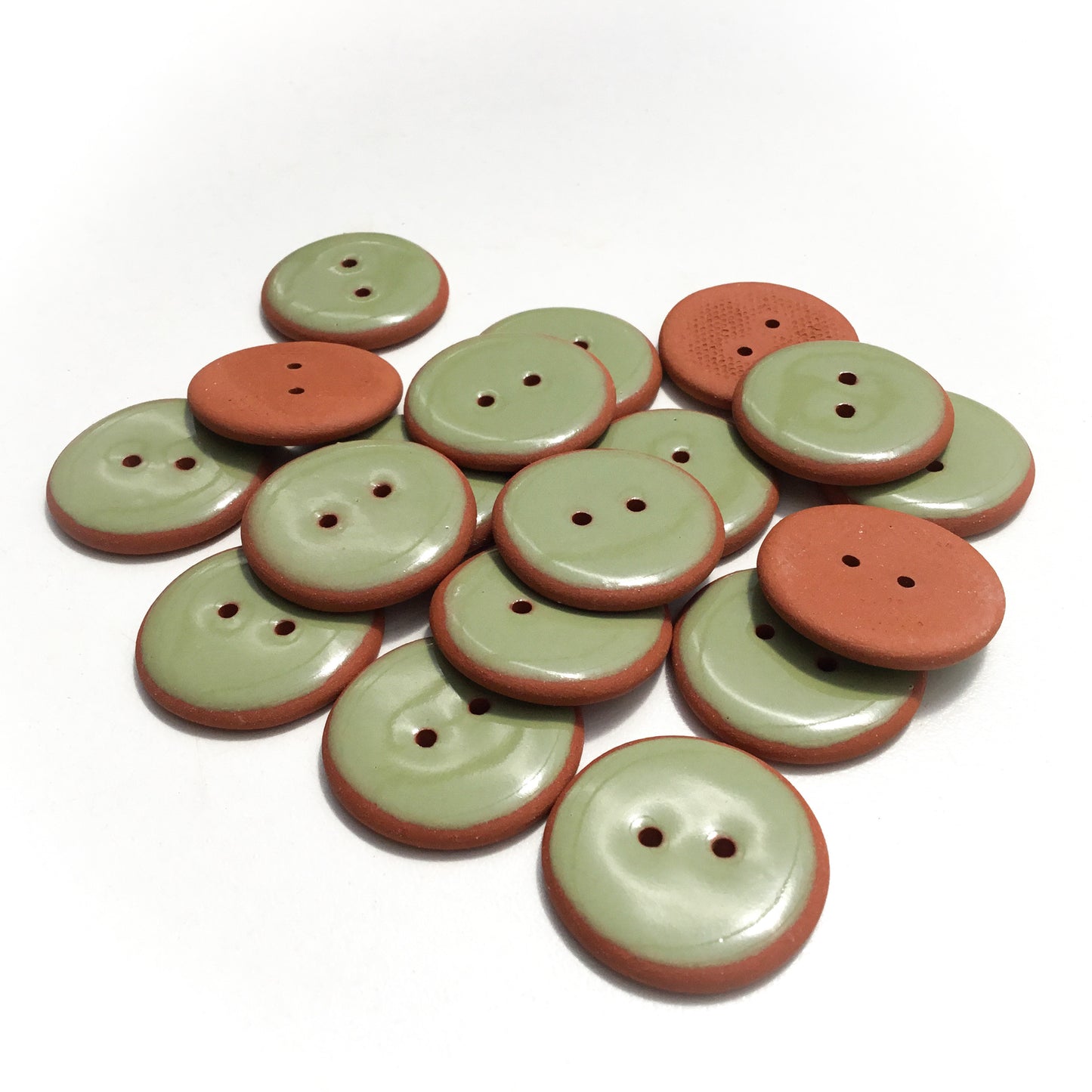 Sage Green Ceramic Buttons on Red Clay 1-1/16"