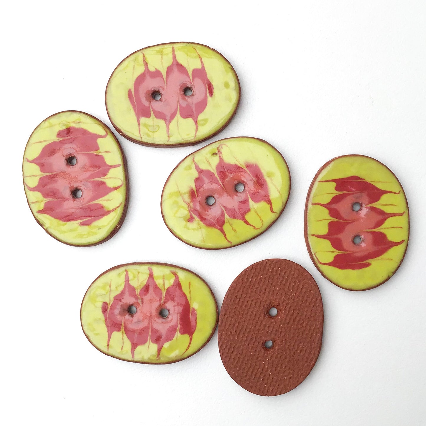Decorative Ceramic Button with Flame Pattern - Yellow - Red - Coral - 1" x 1-1/4"