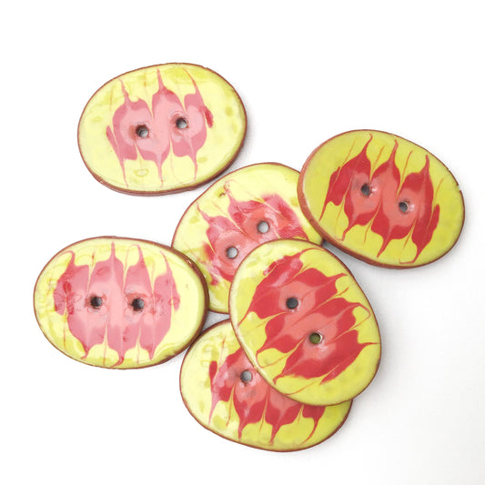 Decorative Ceramic Button with Flame Pattern - Yellow - Red - Coral - 1" x 1-1/4"