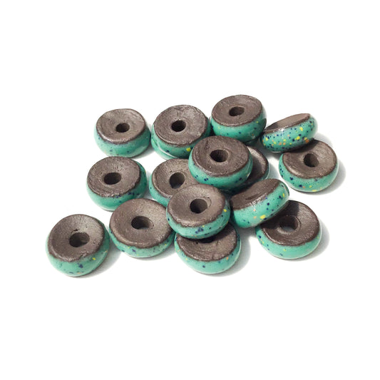 Black Clay Beads - Speckled Turquoise Pottery Beads