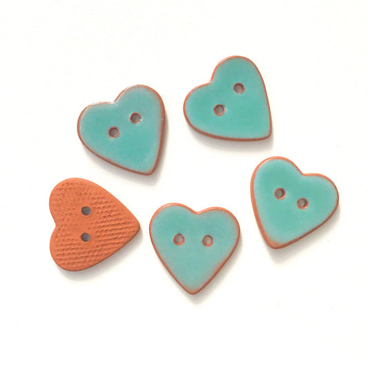 Turquoise Heart Buttons - Ceramic Heart Buttons - 7/8"
