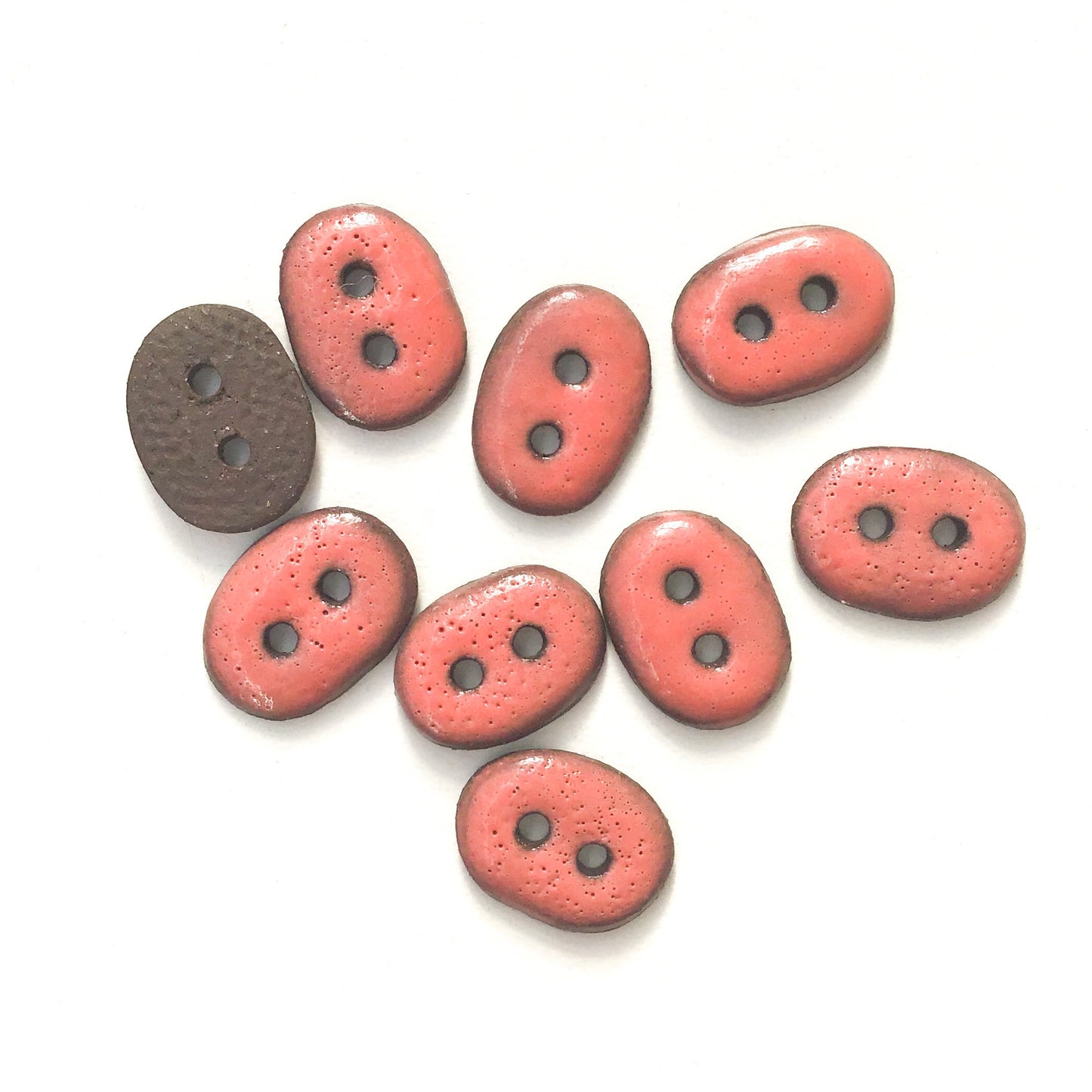 Coral Colored Ceramic Buttons - Small Oval Clay Buttons - 7/16" x 9/16" - 9 Pack