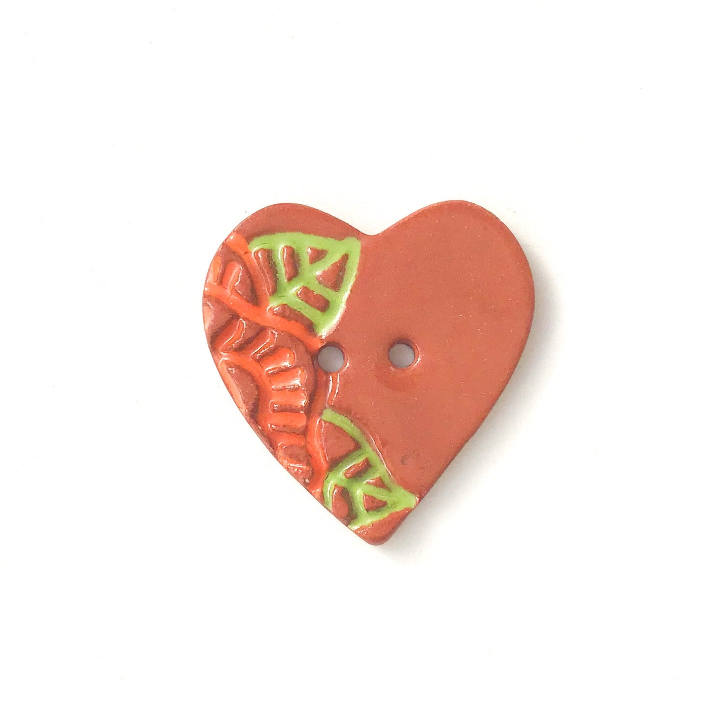 Large Stamped Heart Buttons - Painted Flowers Ceramic Heart Button - 1 3/8"
