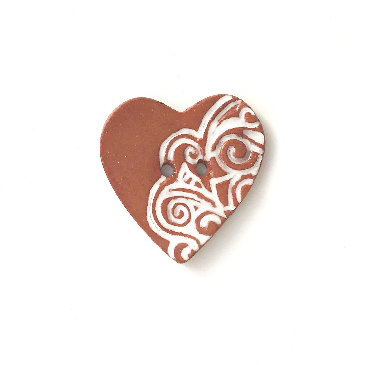 Large Stamped Heart Buttons - Painted Flowers Ceramic Heart Button - 1 3/8"