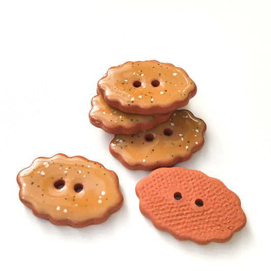 Speckled Brown Scalloped Ceramic Button 3/4" x 1" - 6 Pack