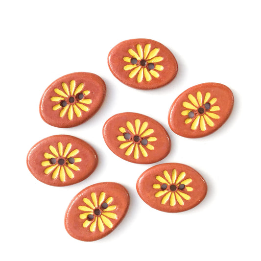 Yellow Daisy Button on Red Clay 5/8" x 7/8"