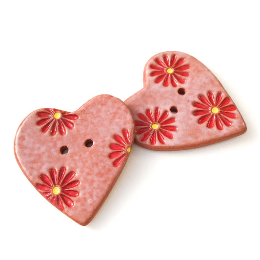 Red Daisy Heart Button 1-3/8"