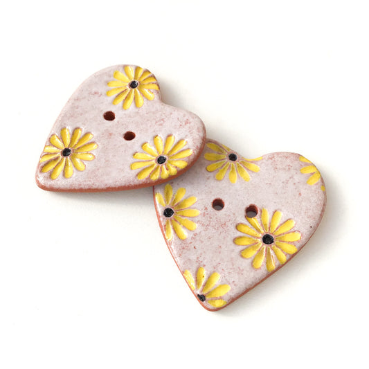 Yellow Daisy Heart Button 1-3/8"