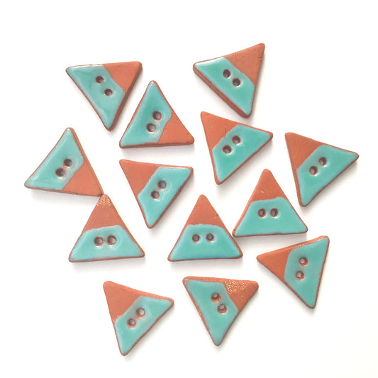 Triangular Ceramic Buttons - Turquoise on Red Clay Buttons - 7/8" x 1"