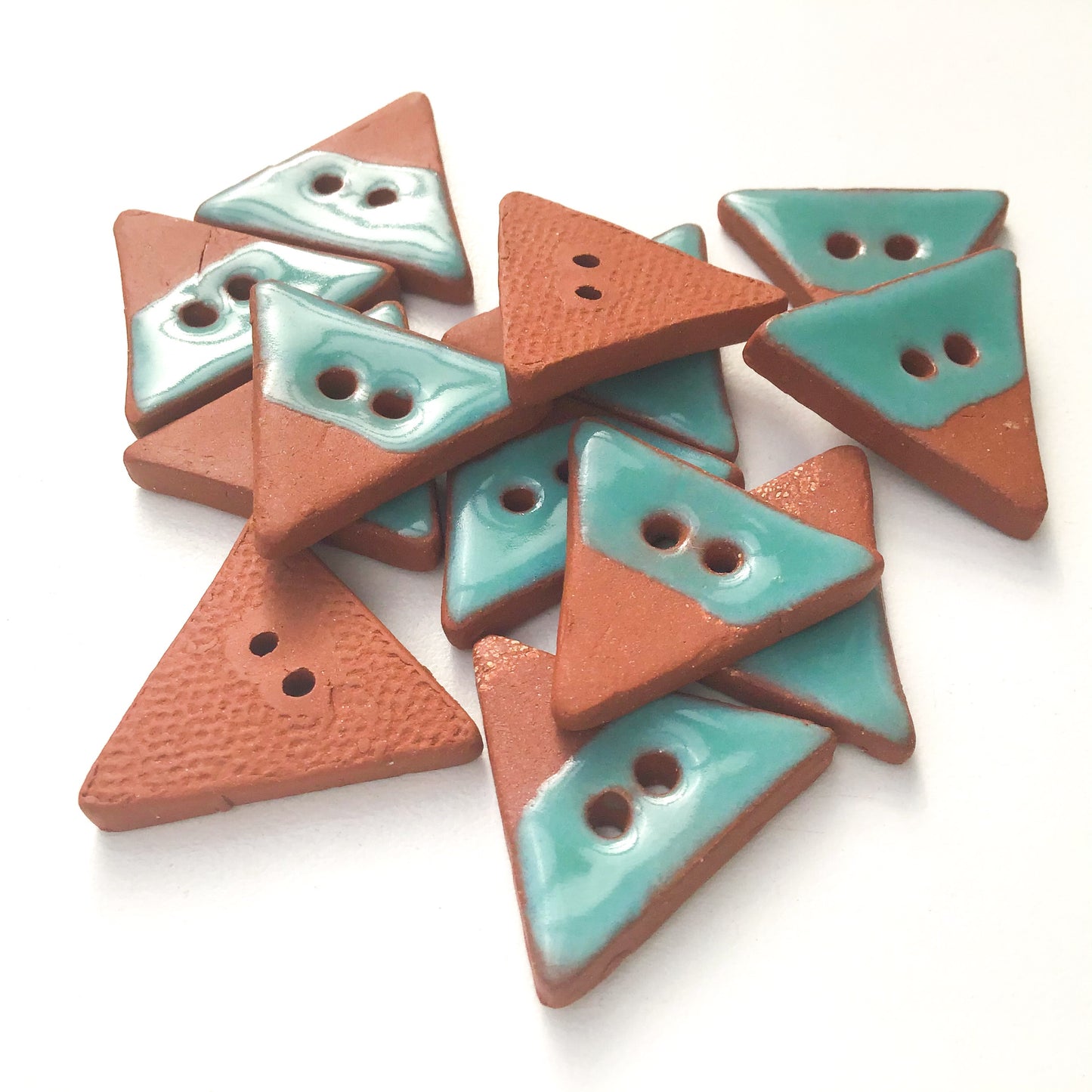 Triangular Ceramic Buttons - Turquoise on Red Clay Buttons - 7/8" x 1"