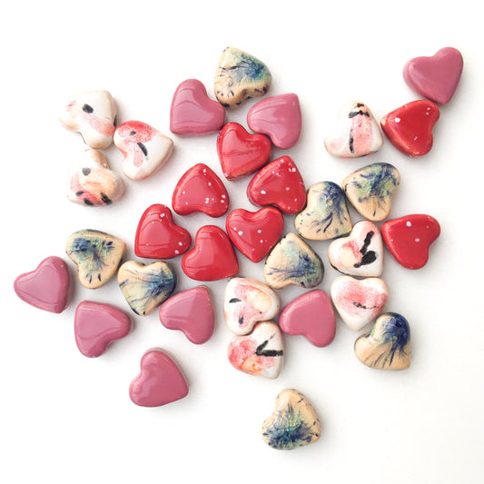Ceramic Heart Beads - Handmade Clay Beads