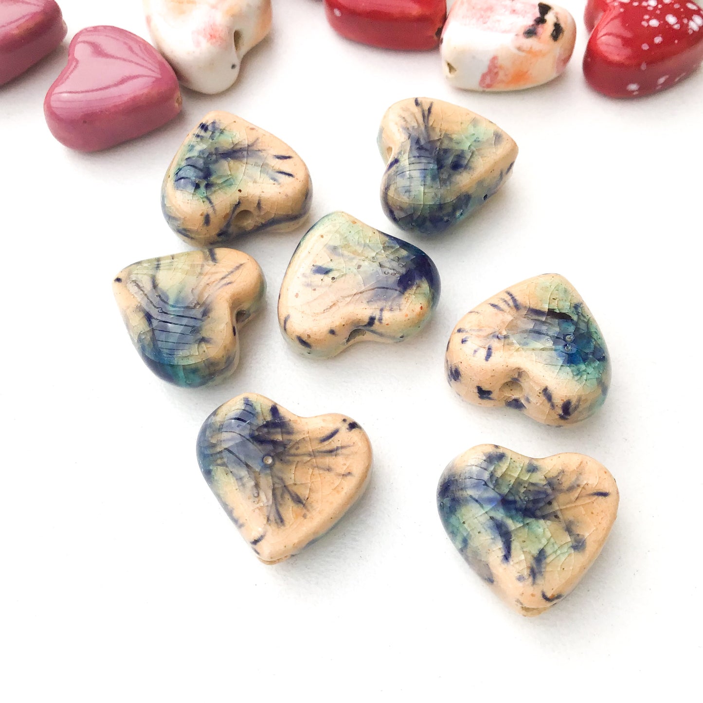 Ceramic Heart Beads - Handmade Clay Beads
