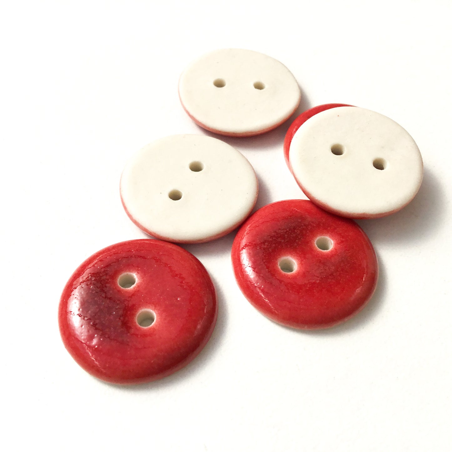 Deep Cherry Red Porcelain Buttons - Red Ceramic Buttons - 13/16" - 6 Pack