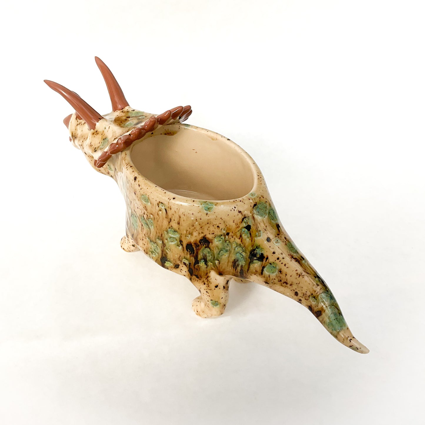 Speckled Brown Triceratops Dinosaur Planter - Dinosaur Succulent Planter