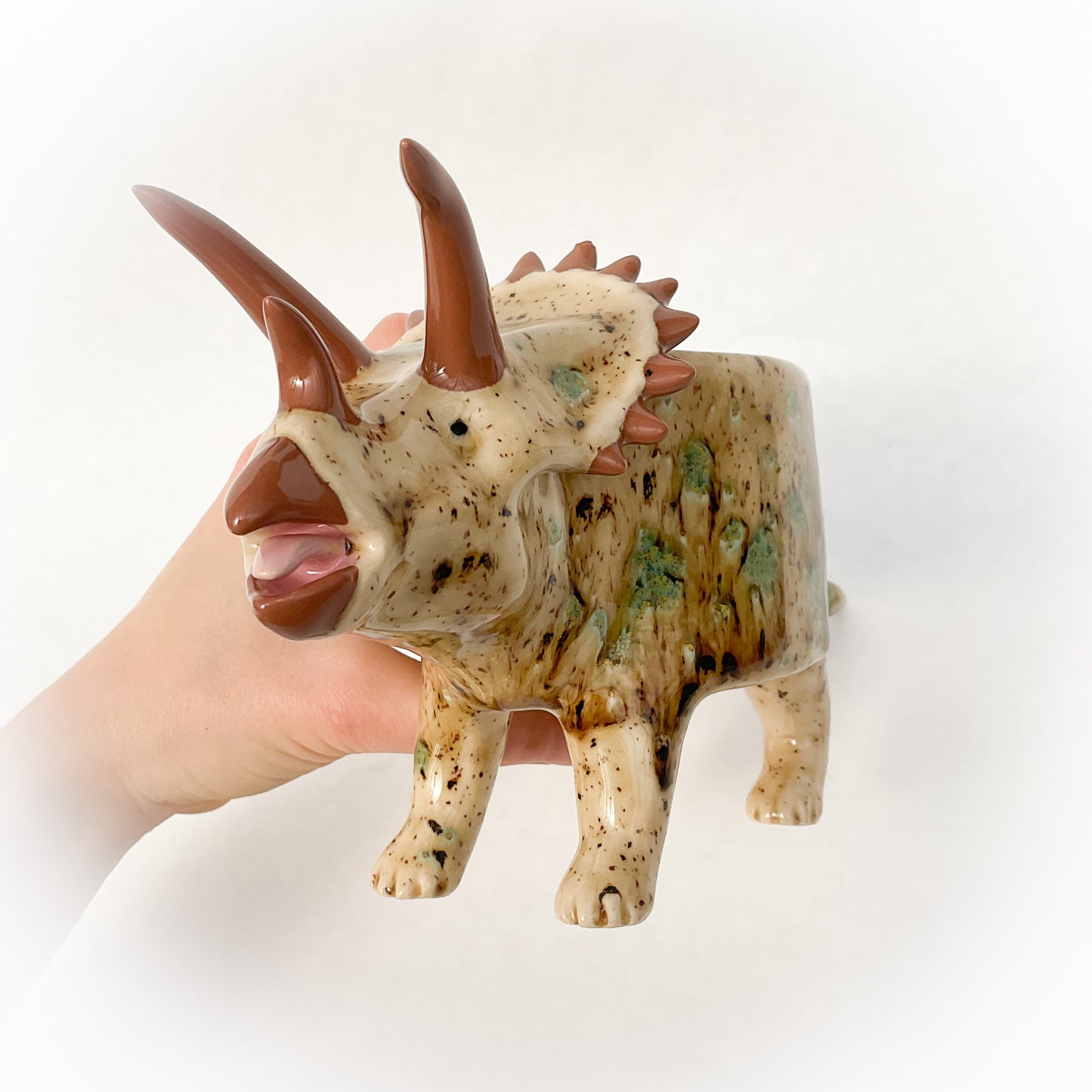 Speckled Brown Triceratops Dinosaur Planter - Dinosaur Succulent Planter