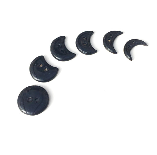 Black Moon Phase Ceramic Buttons - 3/4" - 6 Pack