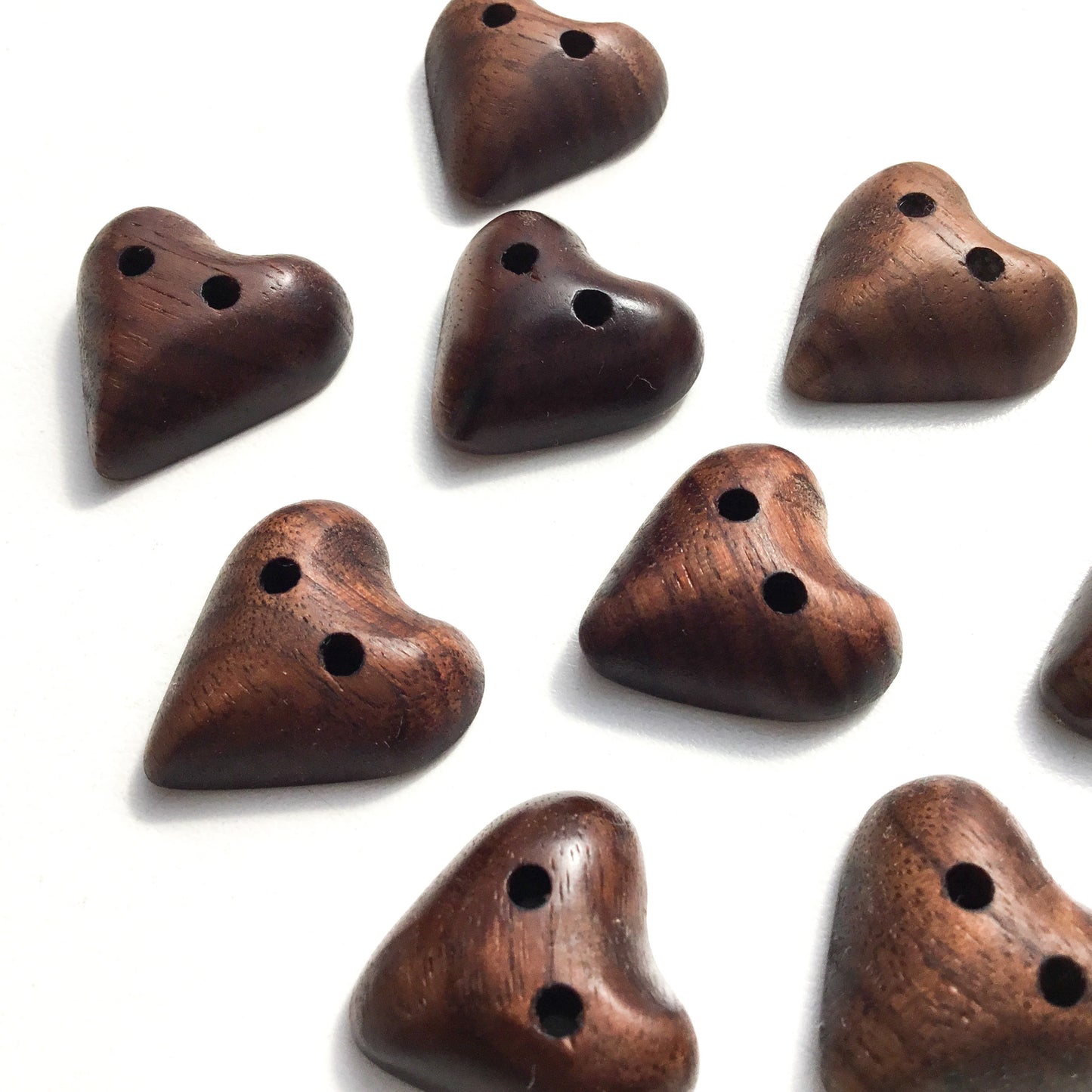 Black Walnut Wood Heart Buttons - 13/16" x 7/8"