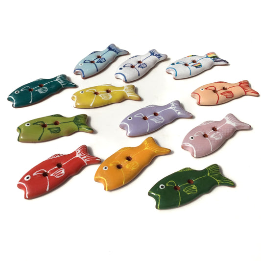 Colorful Fish Ceramic Buttons  1/2" x 1-1/4"