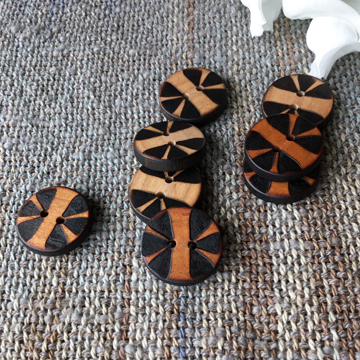 'Split Flower' Wood Burned Buttons  7/8”