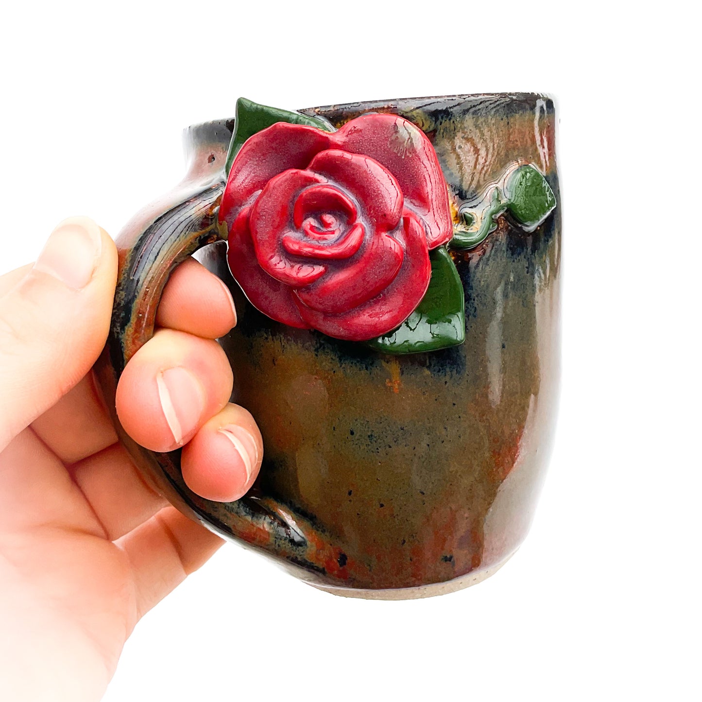 Red Rose Hand Sculpted Stoneware Mug 10 oz