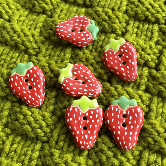 Stoneware Strawberry Button  11/16" x 7/8”