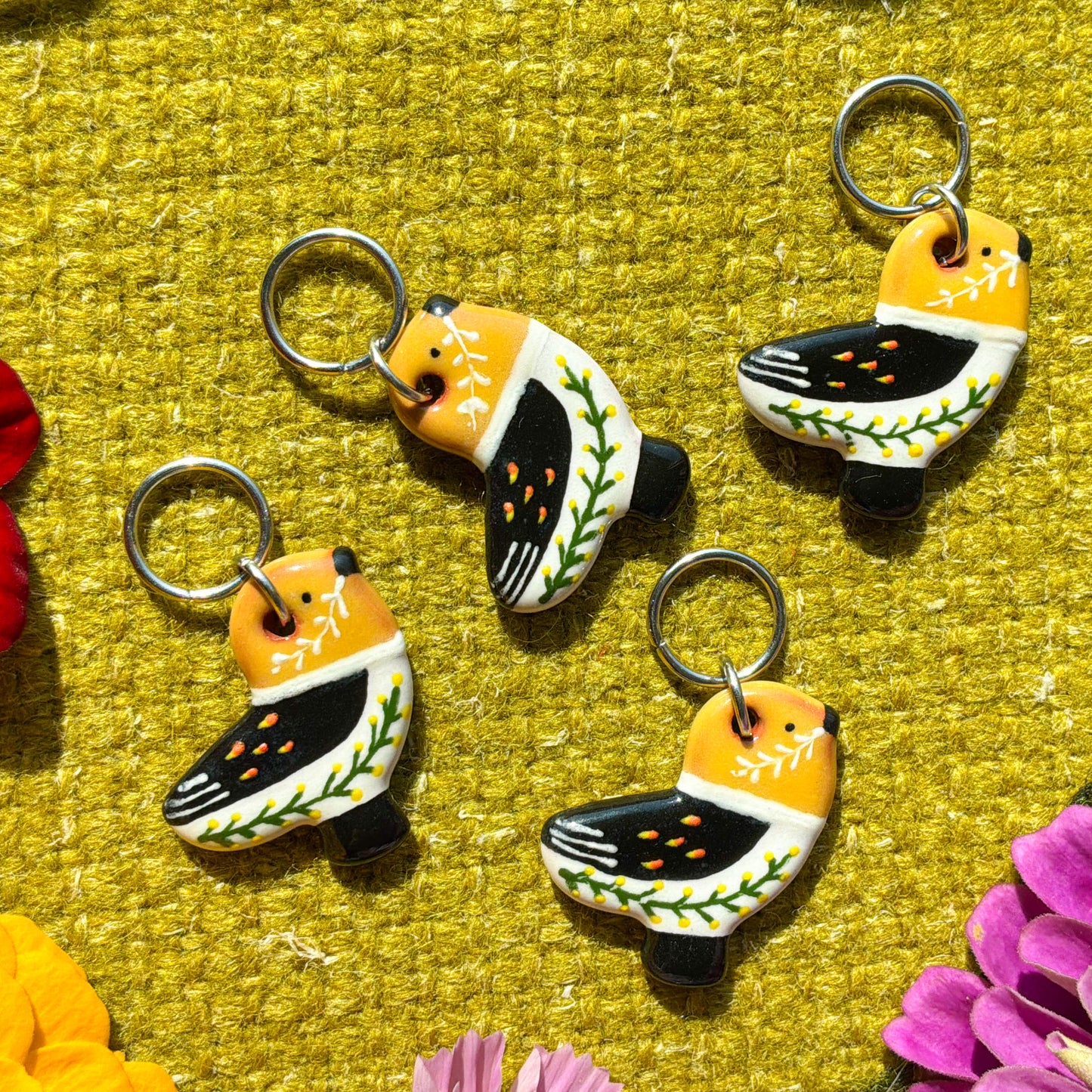 Ceramic Folk Bird Stitch Marker  3/4" x 7/8"