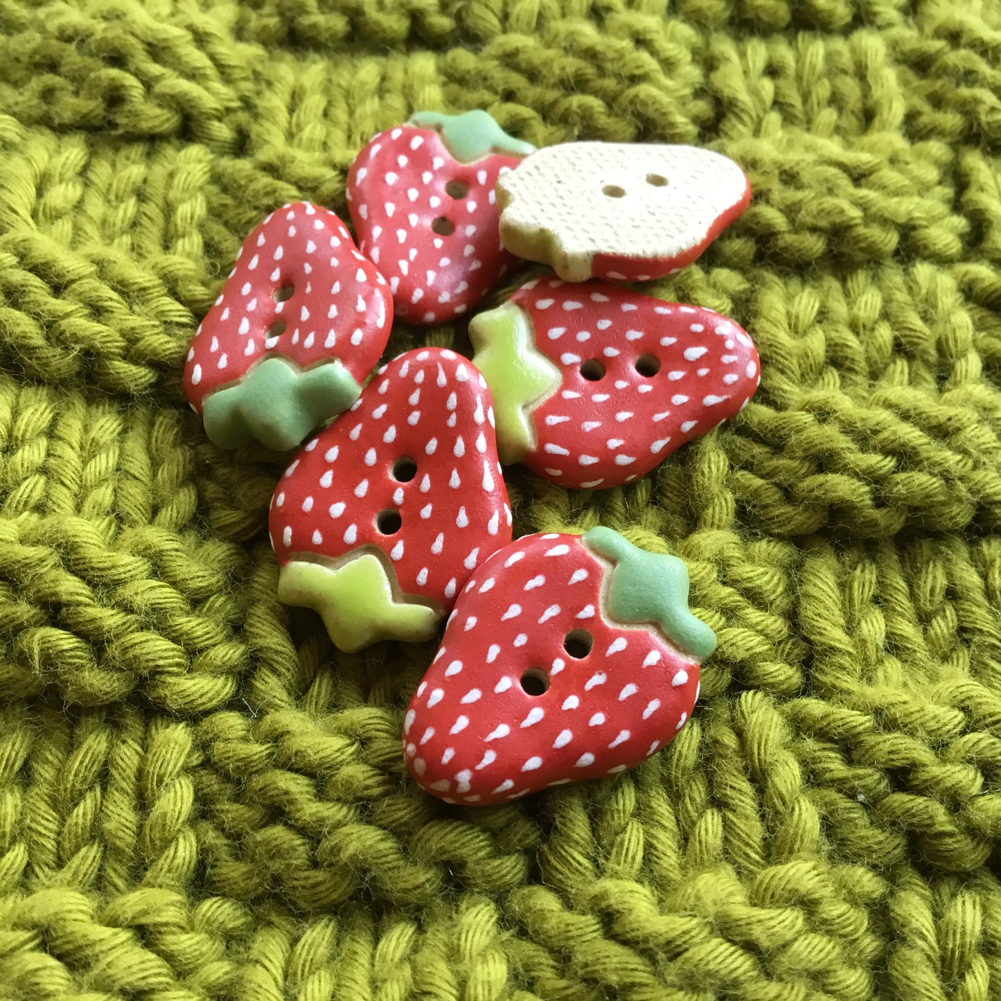 Stoneware Strawberry Button  11/16" x 7/8”