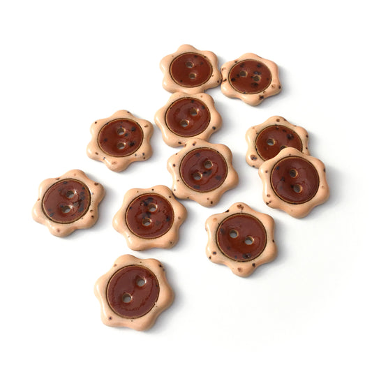 ‘Floral Darlings' Stoneware Button - Peach & Toffee 7/8"