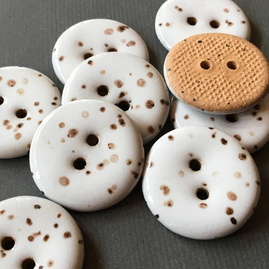 White Stoneware Fleck Button  7/8"