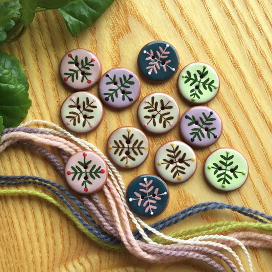 ‘Bud & Vine’ Ceramic Button  7/8"